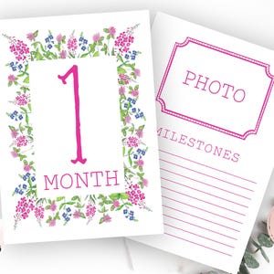 Cartes d'étape mensuelles roses, cartes d'étape mensuelles de bébé fille numériques, carte d'étape rose du Sud, téléchargement immédiat preppy, minimaliste