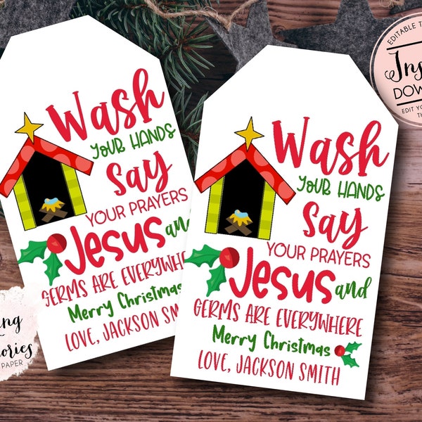 Hand sanitizer favor tags,  Christmas sanitizer gift , Jesus and Germs are Everywhere, sanitizer labels, teacher Christmas, school favor tag