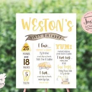 Editable Construction Milestone template, Construction Chalkboard, Construction Birthday Party, milestone board, instant download, editable