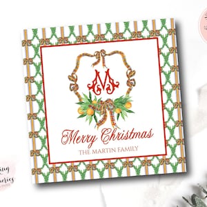 Kerstbijsluiter, kerstkaart met monogram, gepersonaliseerd kerstkaartje, kerstkaartje oranje, vierkant kerstcadeau