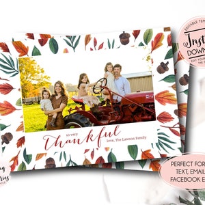 Thanksgiving Photo Card Template, Thankful photo card, Fall Photo Card, Printable Thanksgiving Greeting Card, Holiday Photo Card Editable