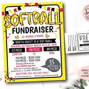 Bearbeitbare Softball-Spendenaktionsvorlage, Sport-Spendenaktion, Softball-Spendenfreikarte-Flyer, Schul-Softball-Spendenaktion, Raffle-Kartenverkauf