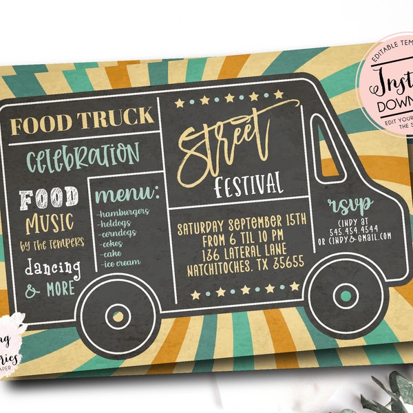 Food Truck Invitation, Food Truck birthday, food truck graduation, Fall Festival Invitation, School fall Festival Invite, church Festival