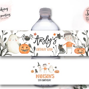 Etichette per bottiglie d'acqua di Halloween, etichette per acqua di Halloween stampabili, etichette per acqua modificabili, decorazioni per feste di Halloween, download immediato