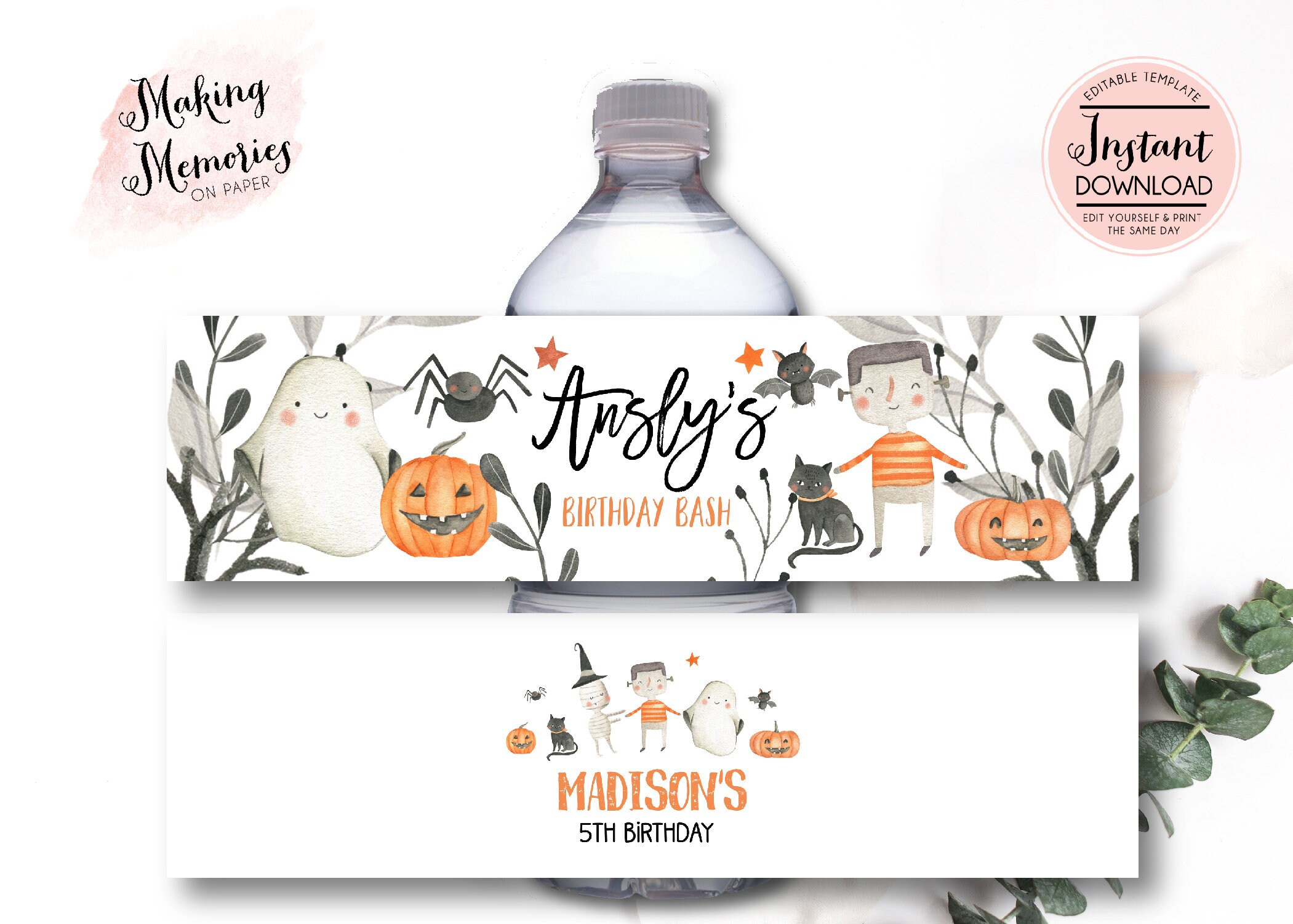 Halloween Water Bottle Labels Printable Halloween Water - Etsy
