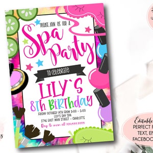 spa birthday party invitation, girls makeover template, Sleepover Birthday Invitation, pamper party invite, Pajama,  Instant Download