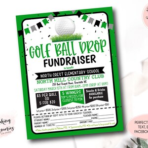 May include: Green and white printable flyer for a golf ball drop fundraiser to benefit North Crest Elementary School. The flyer includes the date, time, and location of the event, as well as information about the prizes and cost of the golf balls.