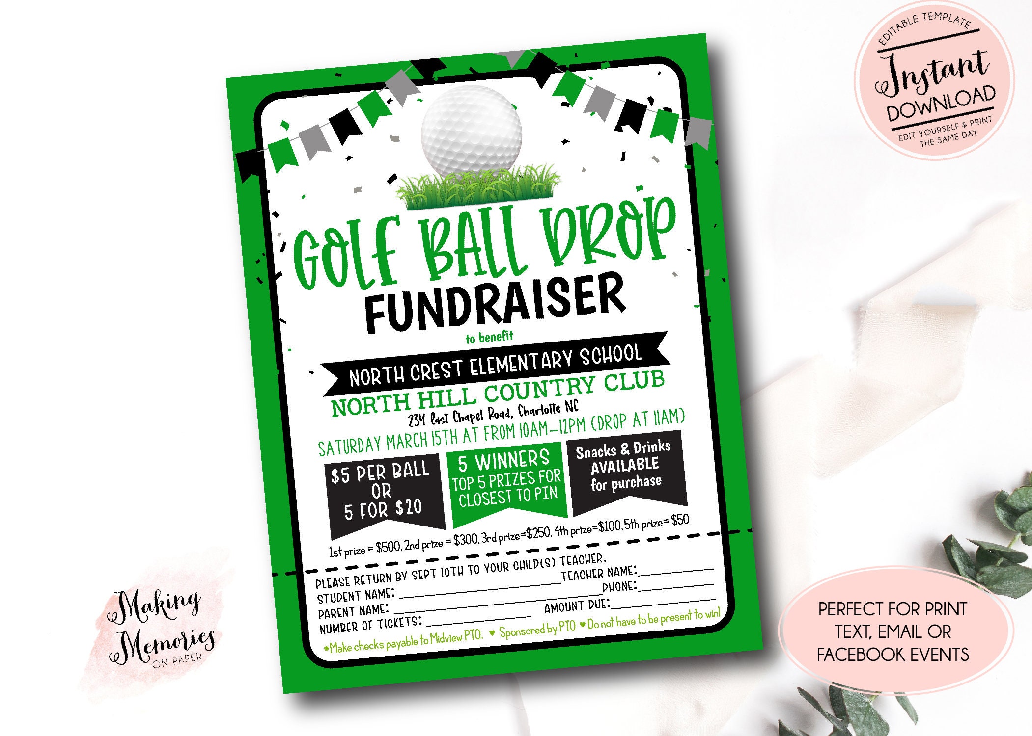 Golf Ball Drop Fundraiser Flyer Helicopter Golf Ball Drop Etsy
