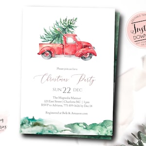 Christmas Party Invitation, Company Christmas party, Red truck Christmas invitation, Holiday party Invitation, Editable Template, Instant