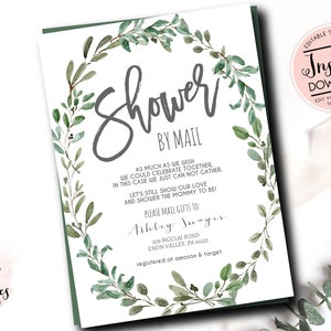 Shower by mail, virtual shower, greenery baby shower, baby shower, bridal shower, Cancelled event, rescheduled event, Editable, Printable
