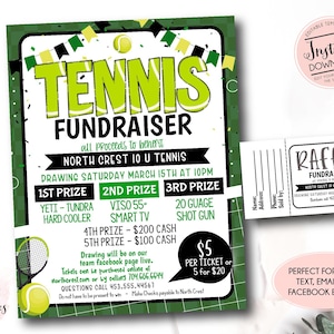 Bearbeitbare Tennis-Spendenaktionsvorlage, Sport-Spendenaktion, Tennis-Verlosungsticket-Flyer, Schultennis-Spendenaktion, Raffle-Eintrittskarten, Reisetennis