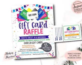 Gift card Raffle Ticket Fundraiser Flyer, gift card Raffle fundraiser Template, Sports Fundraiser, pto pta Church School Charity gift card