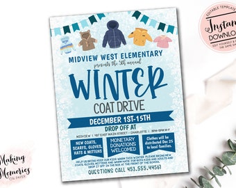 Winter Coat Drive Flyer, Holiday Coat Drive Template, Editable Coat Drive, Holiday Charity Event Flyer, School coat Drive, Community coat