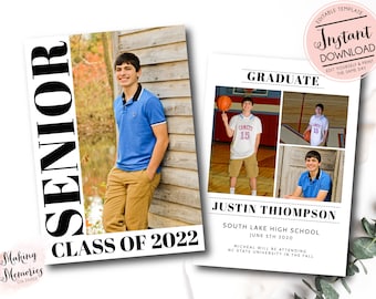 Graduation Announcement, Boy Graduation Invitation, Boy Graduation Announcement, Printable Graduation, INSTANT DOWNLOAD, Editable Template