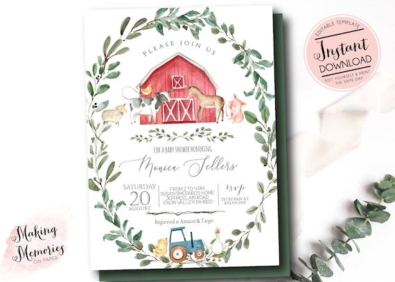 Farm Baby Shower Invitation boy farm invitation girl farm