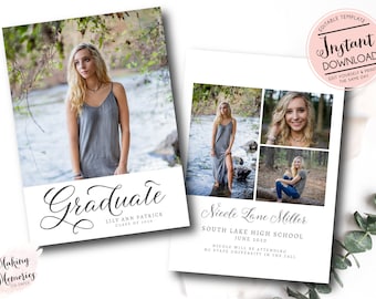 Graduation Announcement, Graduation Invitation, Modern Graduation Invitation, Printable Graduation, INSTANT DOWNLOAD, Editable Template