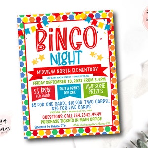Bingo Night Fundraiser Flyer, Bingo Fundraiser, PTO Fundraiser flyer, Editable Bingo Flyer,  Community bingo night flyer, bingo invitation,