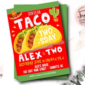 Taco Twosday Invitation, Taco Tuesday Invite, Second Birthday Invitation, 2nd Birthday Fiesta, Taco invitation, INSTANT DOWNLOAD, Template