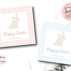 Etiquetas de Pascua imprimibles, etiquetas de favor de Pascua de Gingham, etiqueta de Pascua de acuarela, feliz Pascua, etiqueta de Pascua de los niños, etiqueta de huevo de Pascua, etiqueta de Pascua de la escuela