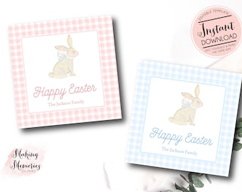 Printable Easter Tags, Gingham Easter Favor Tags, watercolor Easter tag, happy Easter, kids easter tag, egg easter tag, school easter tag
