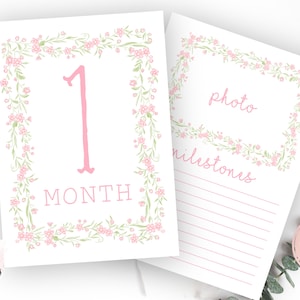 Cartes d'étape mensuelles roses, cartes d'étape mensuelles de bébé fille numériques, carte d'étape rose du Sud, téléchargement immédiat preppy, minimaliste