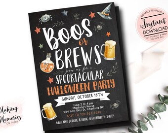 Adult Halloween party, Boos or Booze Invite, Adult Costume Party, Halloween Party Invite, Boo and brews, Halloween Party Invitation, Instant