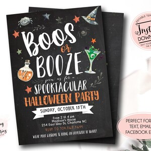 Adult Halloween party, Boos or Booze Invite, Adult Costume Party, Halloween Party Invite, Boo and brews, Halloween Party Invitation, Instant