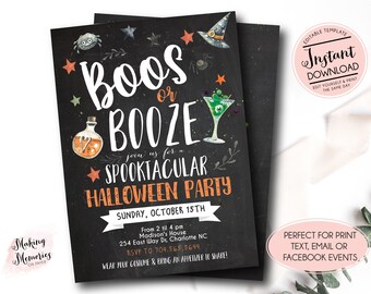 Adult Halloween party, Boos or Booze Invite, Adult Costume Party, Halloween Party Invite, Boo and brews, Halloween Party Invitation, Instant