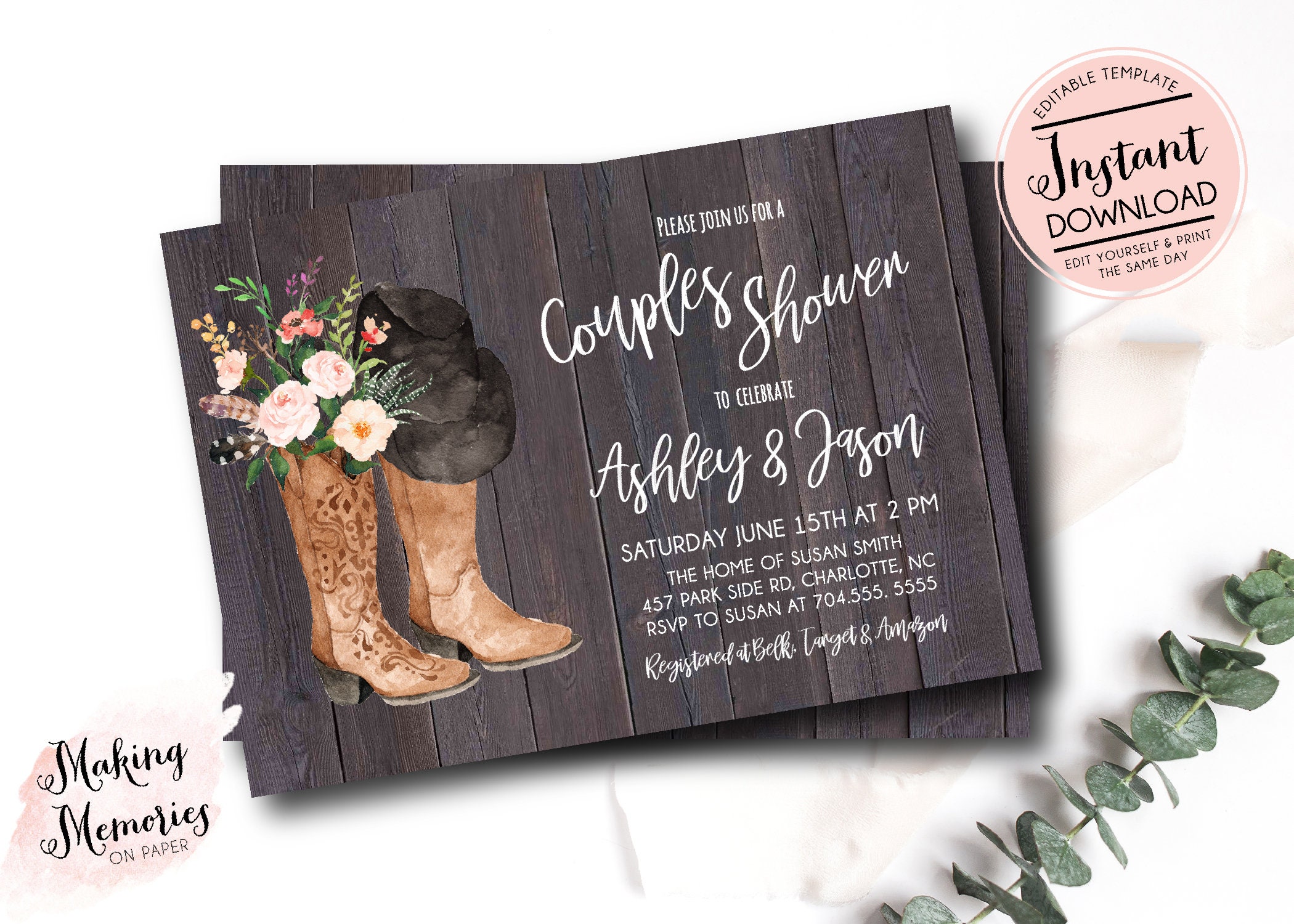 Western Cowboy Boots Couples Shower Invitation Cowboy | Etsy