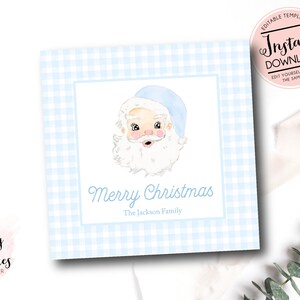 Santa enclosure card, Blue Gingham Santa Calling Card, boy Personalized Christmas Tag, Girl Holiday Calling Card, christmas Square Card