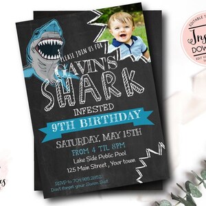 Shark Attack Birthday Editable Invitation - Shark Birthday Party Invitation, Pool Party, Shark Pool, INSTANT DOWNLOAD, print yourself