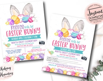 Photos with the Easter Bunny Flyer,  bunny photo template, Easter fundraiser, School bunny pictures, School Fundraiser, Easter Bunny Photos