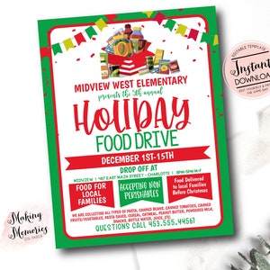 Food Drive Flyer, Holiday Food Drive Template, Editable Food Drive, Holiday Charity Event Flyer, School Food Drive, Christmas food Drive