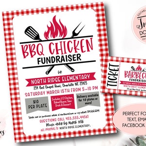 Grillhuhn-Spendenaktionsflyer, bearbeitbare Plaid-Spendenaktionsvorlage, Wohltätigkeitsarbeit für die kirchliche Schule, Grillhuhn-Spendenaktionsvorlage, Geld sammeln
