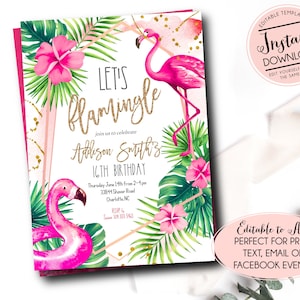 Flamingo Pool-Party Einladung, Tropische Geburtstagseinladung, Tropische Brautparty, Tropischer hawaiianischer Pool, Ananas, Flamingo einladen