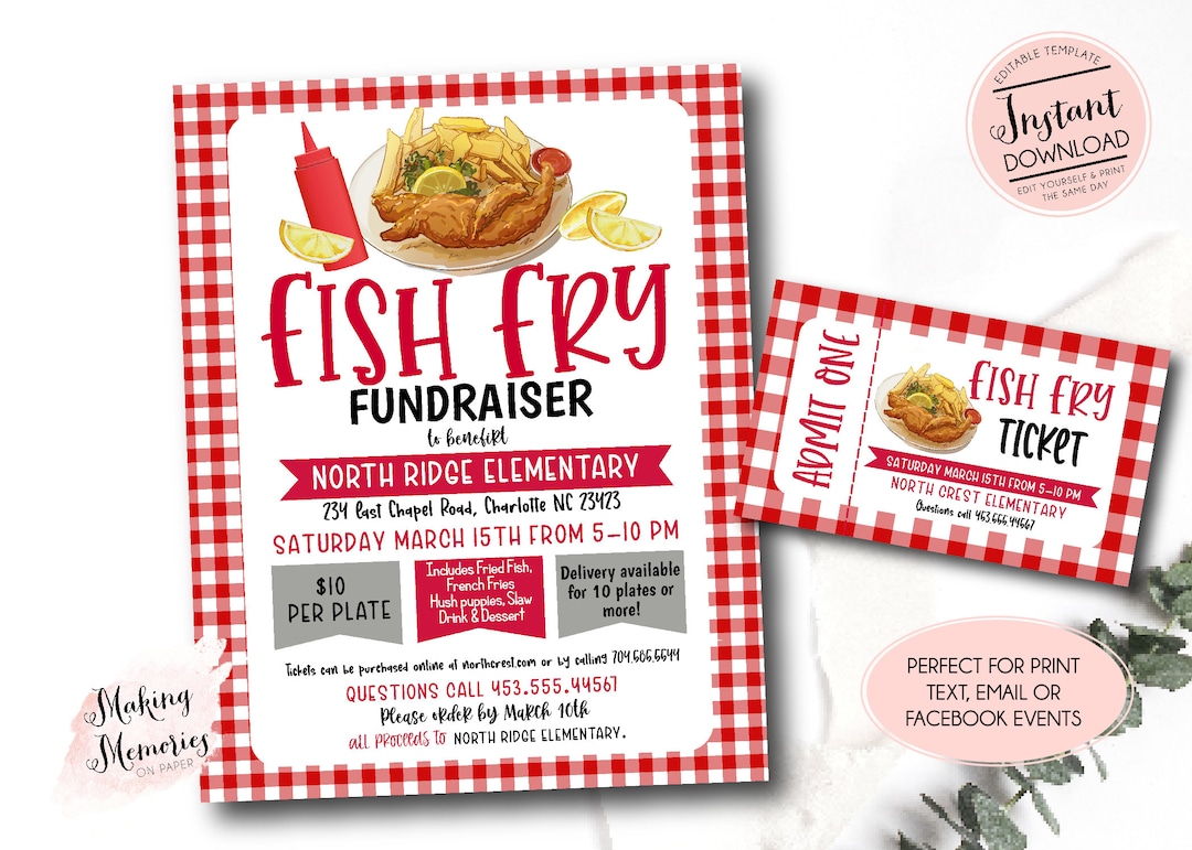 Fish Fry Fundraiser Flyer, Editable Fish Fry Fundraiser Invitation, Pto