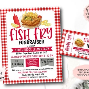 Fish Fry Fundraiser Flyer, bearbeitbare Fish Fry Fundraiser Einladung, pt pta Church School Charity, Fish Fry Benefiz Vorlage, Geld sammeln
