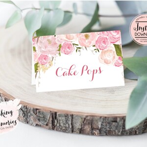 Pink Floral Watercolor Food Tent Cards, Flower Food Tent Cards ...