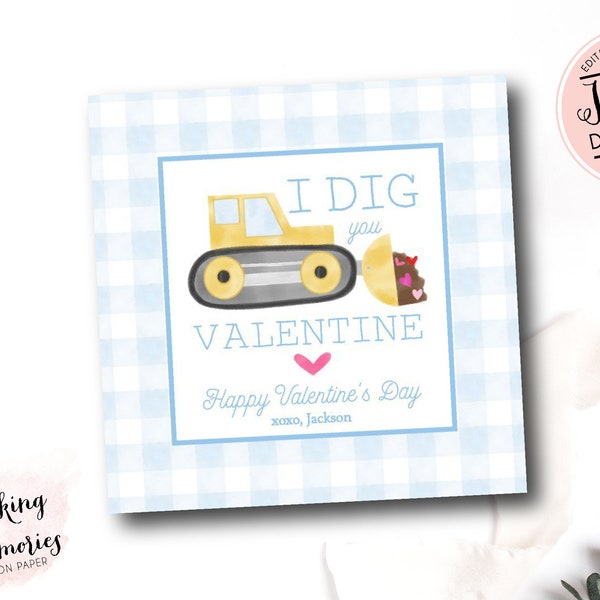 I dig you valentine, Loads of fun Valentine card, boy valentine, Backhoe valentine, instant download, construction valentine, I dig you card