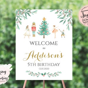 Nutcracker welcome sign, nutcracker party decorations, Christmas welcome sign, edit yourself instant download, sugar plum fairy welcome