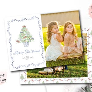Cartão de Natal com foto Garland, Cartão de Natal Grandmillenial, Cartão de Natal com foto, Cartões de Natal, Natal Heirloom Southern