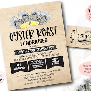 Oyster Roast Fundraiser Flyer, bearbeitbare Oyster Roast Fundraiser Einladung, Church School Charity, Oyster Roast Benefiz Vorlage, Geld sammeln