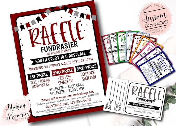 raffle ticket fundraiser flyer editable raffle fundraiser etsy