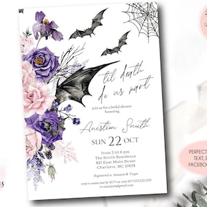 Halloween Bridal Shower Invitation, Til Death Do Us Part Bridal Shower Invite, Pink Purple Gothic Bridal Shower, editable instant download