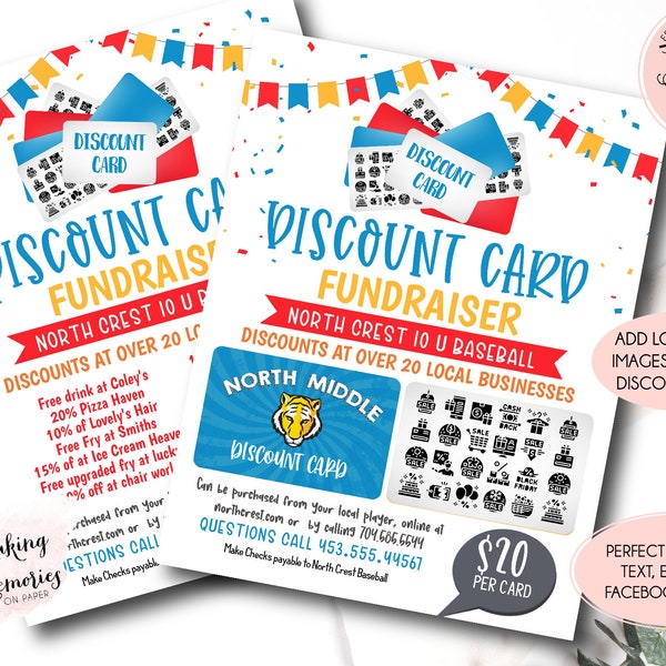 Discount Card Fundraiser, Discount card Flyer, Local Discount Card fundraiser Template, Sports Fundraiser, pto pta discount cards