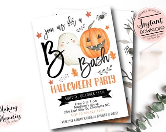 Boo Bash invitation, Adult halloween party, Halloween Birthday Party Invite, Pumpkin Birthday, Halloween Party Invitation, Instant download