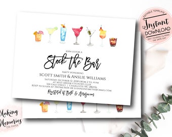 Stock The Bar Invitation, Cocktail Party, Couples Shower Invite, mixology party invite, Bachelorette,  Editable Template, Edit yourself