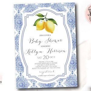 Lemon Baby Shower Invitation, Tile Lemonade baby shower, Summer baby shower, southern lemon baby shower INSTANT DOWNLOAD Editable Template