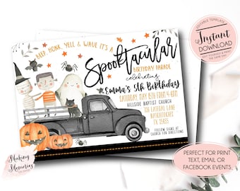 Drive by Halloween birthday parade invitation, Drive by Halloween Birthday Party Invite, Halloween Party Invitation, instant editable parade