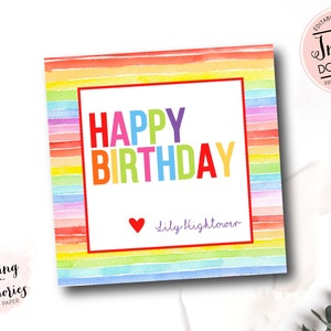 Happy birthday gift tag, Personalized Gift Enclosure calling cards, colorful Rainbow Calling Cards, Bright Printable Happy Birthday card